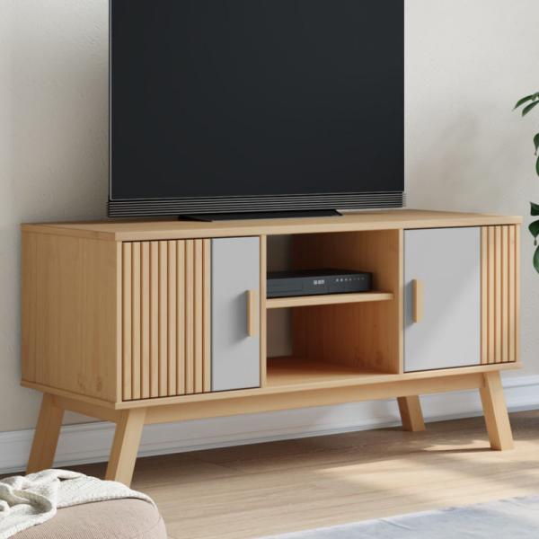 TV-Schrank OLDEN Grau und Braun 114x43x57 cm Massivholz Kiefer (Farbe: Grau)