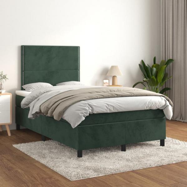 vidaXL Boxspringbett mit Matratze Dunkelgrün 120x200 cm Samt Bild 1