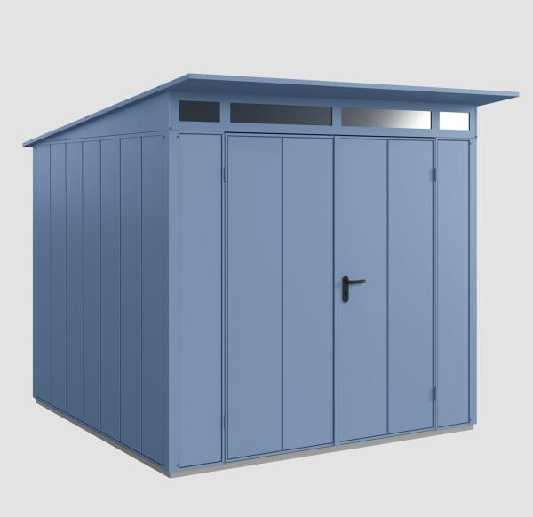 Hörmann Ecostar Aktionsangebot Metall-Gerätehaus Elegant mit Pultdach Typ 2, 238 x 238 cm , taubenblau, 5,7 m²,2-flüglige Tür