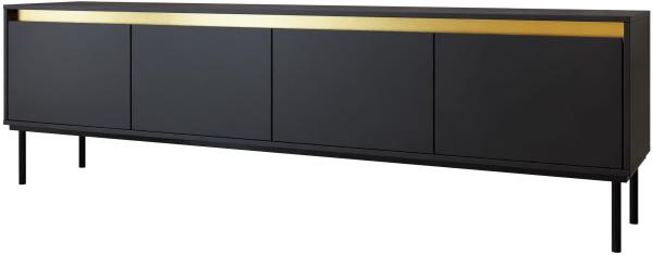 TV-Lowboard Carmesi 4D mit 4 Klappen, Untergestell aus Metall (Farbe: Schwarz / Schwarz + Gold) Bild 2