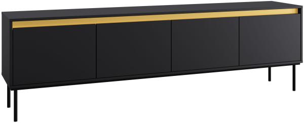 TV-Lowboard Carmesi 4D mit 4 Klappen, Untergestell aus Metall (Farbe: Schwarz / Schwarz + Gold) Bild 3