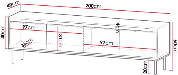 TV-Lowboard Carmesi 4D mit 4 Klappen, Untergestell aus Metall (Farbe: Schwarz / Schwarz + Gold) Bild 6