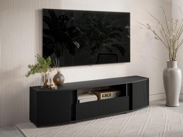 TV-Lowboard Mesiro M179 mit 2 Drehtüren und Schublade (Farbe: Schwarz / Schwarz + Viking Oak)