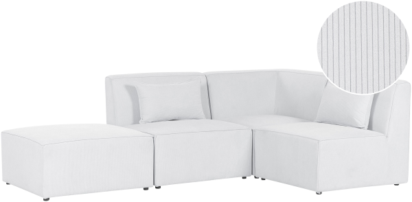 3-Sitzer Ecksofa Cord cremeweiß linksseitig mit Ottomane LEMVIG