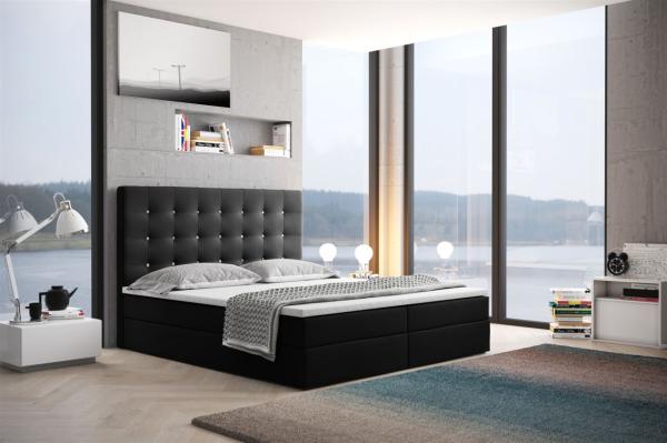 Boxspringbett Schlafzimmerbett TRIANA 140x200cm in Kunstleder Schwarz