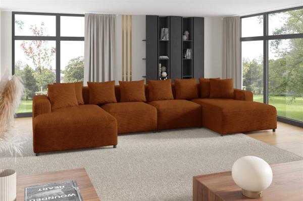 Wohnlandschaft Sofa U-Form Designersofa MEGAN in Stoff Poso Rostbraun