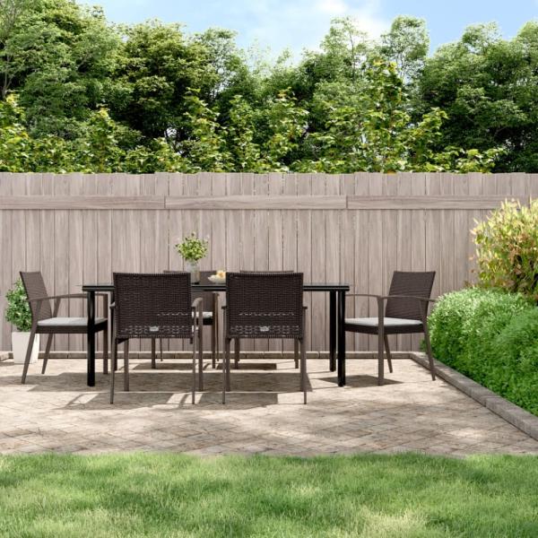 vidaXL 7-tlg. Garten-Essgruppe mit Kissen Poly Rattan und Stahl