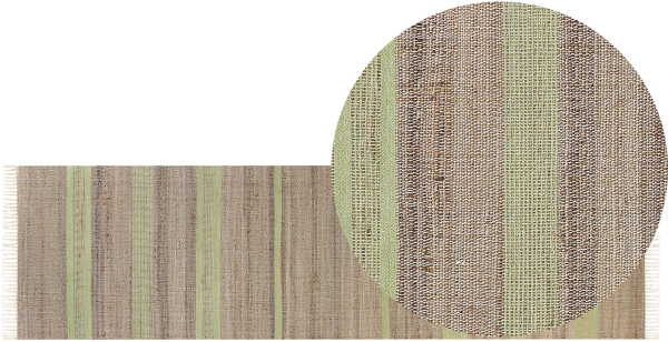 Teppich Jute beige hellgrün 80 x 300 cm Streifenmuster Kurzflor zweiseitig TALPUR