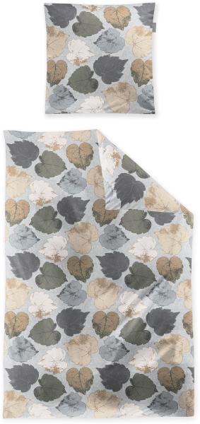 Irisette Feinbiber Bettwäsche Koala 135x200 Blätter Herbst grün sand 8533-90