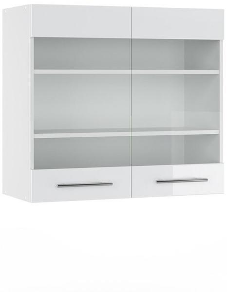 Vicco Küchenschrank Hängeschrank Unterschrank Küchenzeile Hochglanz Fame-Line (Weiß Hochglanz, Hängeglasschrank 80 cm)