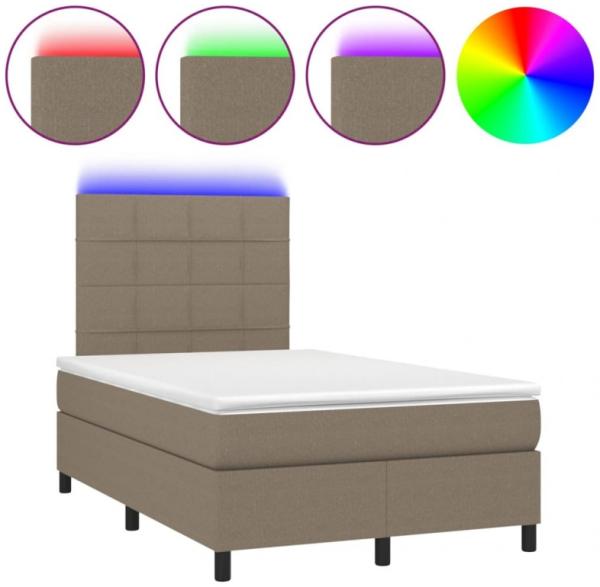 vidaXL Boxspringbett mit Matratze & LED Taupe 120x200 cm Stoff, Härtegrad: H2 [3134865]