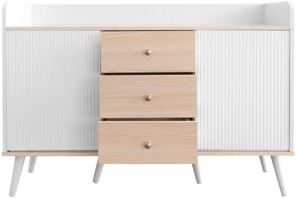 Merax Sideboard mit 3 Schubladen und 2 Schiebetüren, Kommode aus Holz mit verstellbaren Einlegeböden