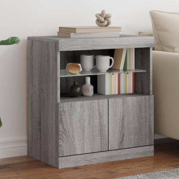 vidaXL Sideboard mit LED-Leuchten Grau Sonoma 60x37x67 cm