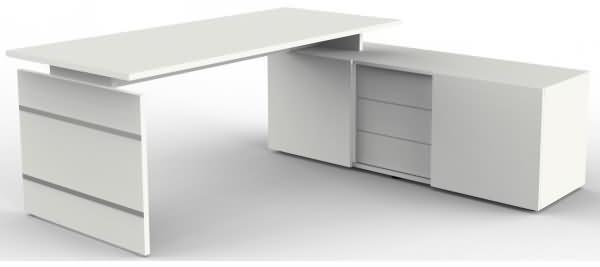 Form 4 Komplettarbeitsplatz, Eckkombination aus Schreibtisch und Sideboard, Weiß