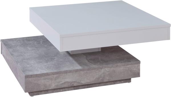 Trendteam Smart Living 'Universal' Couchtisch mit drehbarer Tischplatte, Holzwerkstoff weiß/Betonoptik, 70 x 70 cm, FSC zertifiziert