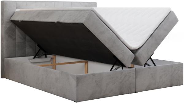 Boxspringbett - Polsterbett mit LED Kopfteil - GOLD-5 - 180x200cm - Hellgrau Velours - H3 Bild 4