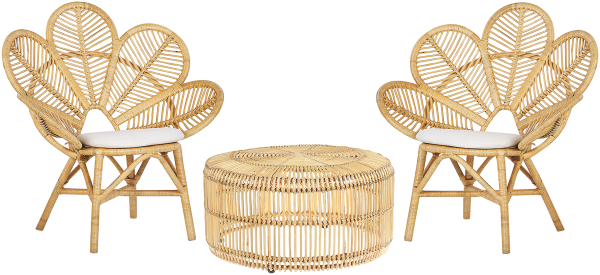 Bistro Set mit Kissen Rattan Beige FLORENTINE LIMNI