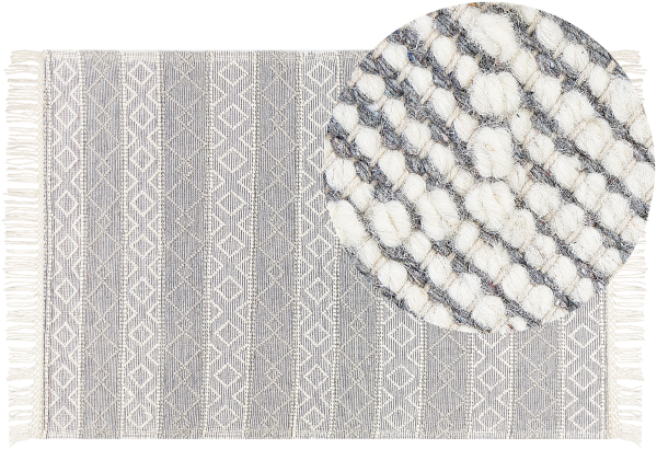 Teppich Wolle grau weiß 160 x 230 cm Fransen Kurzflor TONYA