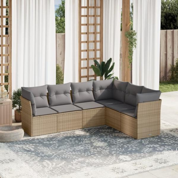 vidaXL 6-tlg. Garten-Sofagarnitur mit Kissen Beige Poly Rattan