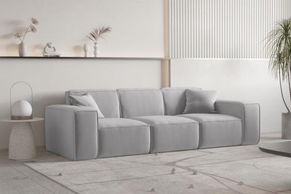 Sofa Designersofa CELES PREMIUM 3-Sitzer in Stoff Opera Velvet Hellgrau