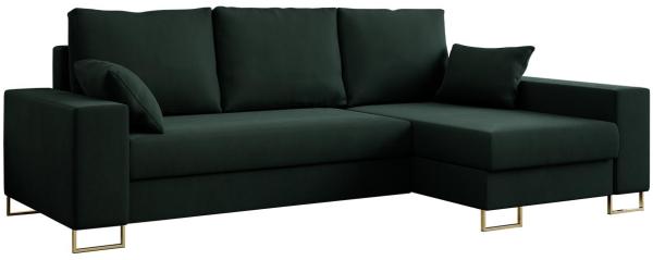 Ecksofa, Bettsofa, L-Form Couch mit Bettkasten - DORIAN-L - Grün Velvet