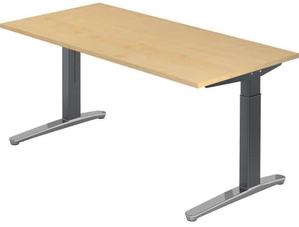 'XB16' Schreibtisch, C-Fuß, poliert, 160x80cm, Ahorn / Graphit