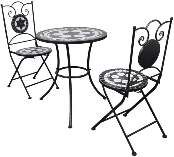 vidaXL 3-tlg. Bistro-Set Keramikfliese Schwarz/Weiß