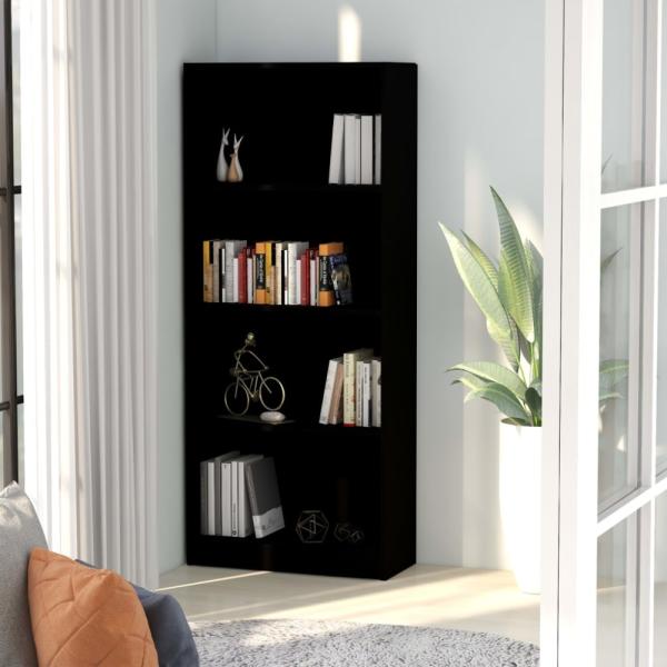 vidaXL Bücherregal 4 Fächer Schwarz 60x24x142 cm Holzwerkstoff 800874