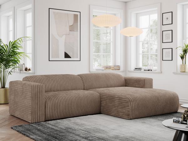 Ecksofa PASADENA, freistehendes Ecksofa, breite Armlehnen, Federsitz - rechts - Braun Cord