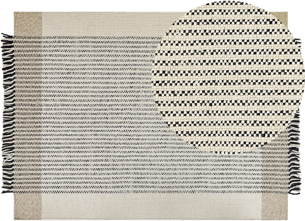 Teppich Wolle beige schwarz 160 x 230 cm Kurzflor DIVARLI