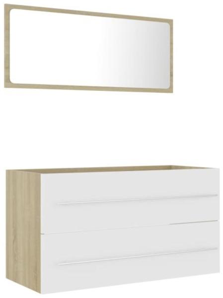 vidaXL 2-tlg. Badmöbel-Set Weiß und Sonoma-Eiche Spanplatte, 90 x 38,5 x 48 cm