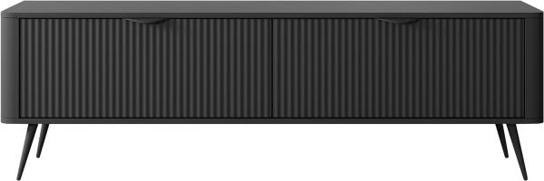 TV Schrank Literpo 163, geriffelte Fronten, Metallfüße, Aluminiumgriffe (Farbe: Schwarzer Graphit)