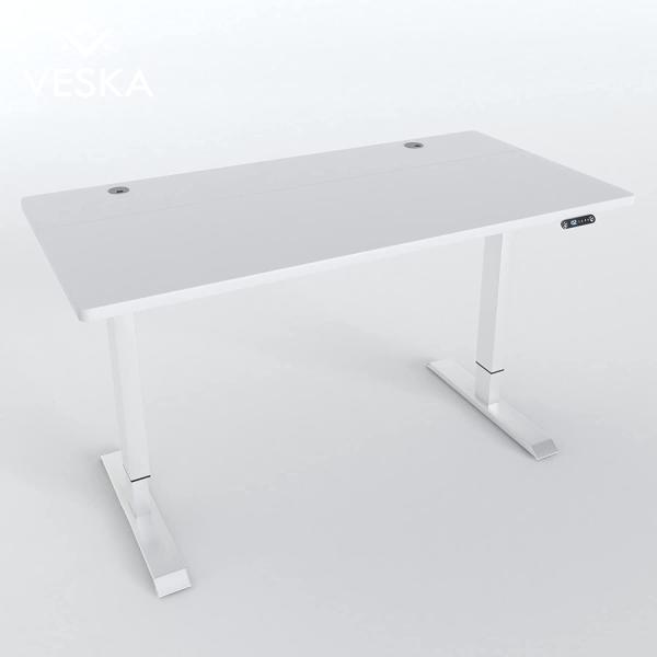 Höhenverstellbarer Schreibtisch (140 x 70 cm) - Sitz- & Stehpult - Bürotisch Elektrisch Höhenverstellbar mit Touchscreen & Stahlfüßen (Weiß/Weiß)