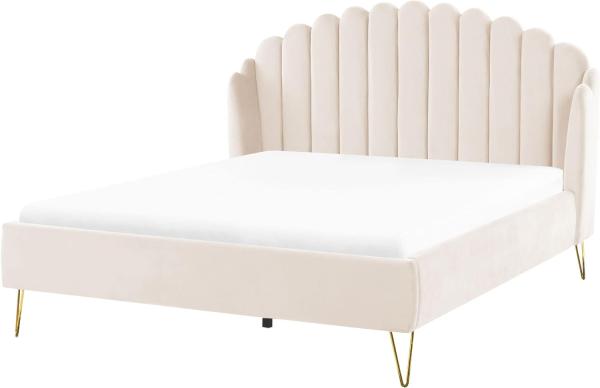 Samtbett hellbeige Lattenrost 160 x 200 cm AMBILLOU