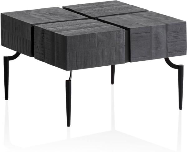 FineBuy Couchtisch Massivholz 60x60x40 cm Quadratisch mit Metallgestell, Kleiner Sofatisch Würfel-Form, Wohnzimmertisch Couch Modern, Kaffeetisch Cube Schwarz