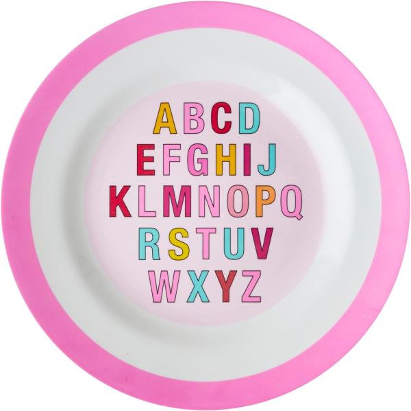 Rice Pink Alphabet Print Melamin Teller