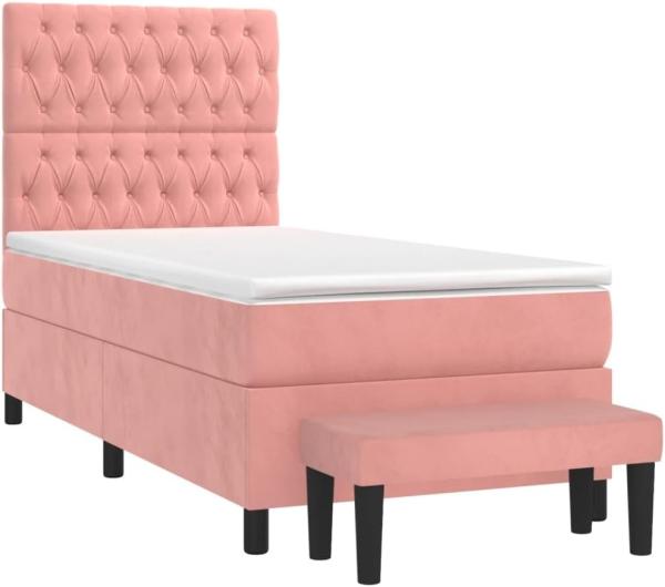 vidaXL Boxspringbett mit Matratze Rosa 90x200 cm Samt