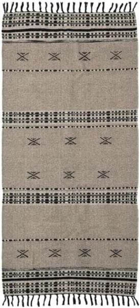 Teppich Cros in Grau aus Wolle und Baumwolle mit Muster, 90 x 200 cm