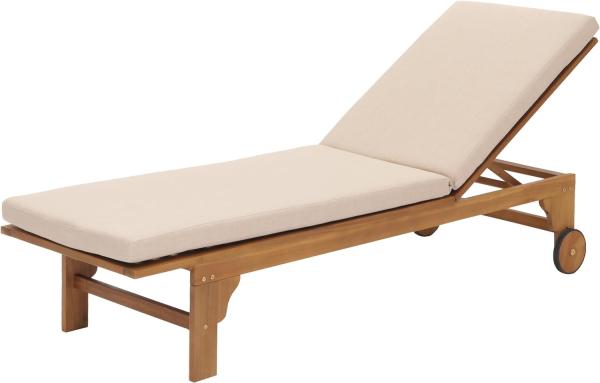 Sonnenliege HWC-N48, Gartenliege Relaxliege Liegestuhl, Massiv-Holz Akazie MVG-zertifiziert ~ Kissen creme-beige