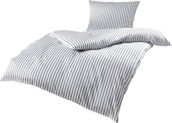 Bettwaesche-mit-Stil Mako Satin Streifen Bettwäsche „Den Haag“ grau weiß gestreift Garnitur 135x200 + 80x80