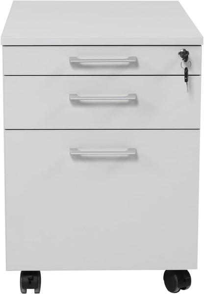 Furni24 Rollcontainer, abschließbarer Aktenschrank mit Schubladen, Holz, 3 Schübe Grau, 43x59x57h