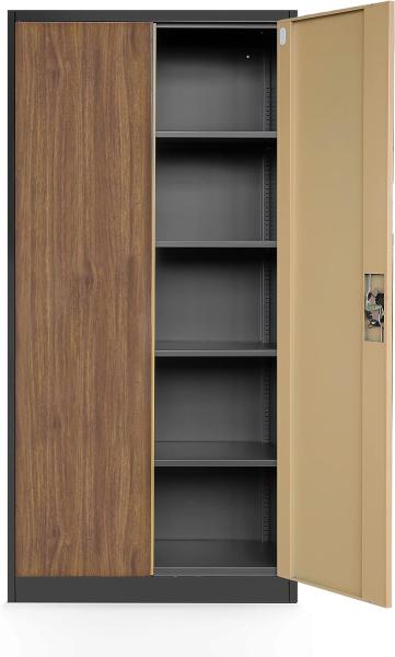 Büroschrank C001 Aktenschrank Lagerschrank Mehrzweckschrank Metallschrank 4 Fachböden Pulverbeschichtung Stahlblech 185 cm x 90 cm x 40 cm (H x B x T) (Anthrazit-Holzoptik) Bild 4