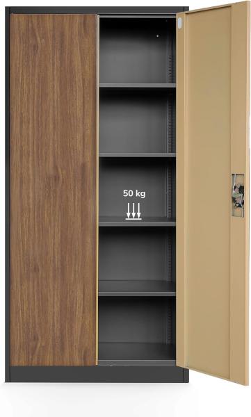 Büroschrank C001 Aktenschrank Lagerschrank Mehrzweckschrank Metallschrank 4 Fachböden Pulverbeschichtung Stahlblech 185 cm x 90 cm x 40 cm (H x B x T) (Anthrazit-Holzoptik) Bild 8