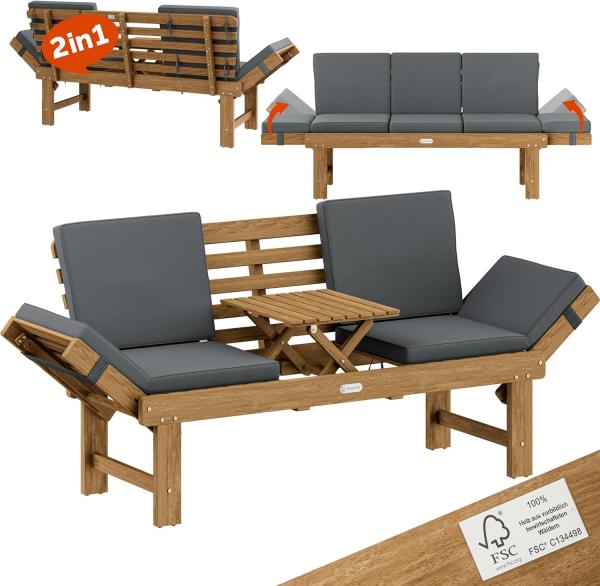 CASARIA® Gartenbank Wetterfest Holz mit Tisch 200x50cm