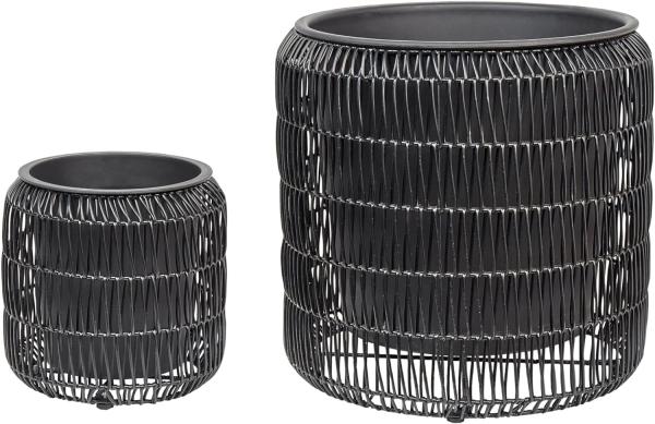 Blumentopf 2er Set Rattan schwarz rund BRODIEA