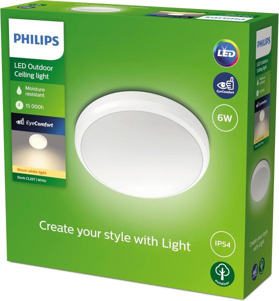 Philips my Garden LED Doris Deckenleuchte Doris, 6W, warmweißes Licht 2700K, IP54 Schutzklasse, Weiß