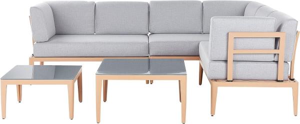 Lounge Set Aluminium heller Holzfarbton 6-Sitzer linksseitig modular Auflagen hellgrau RIMA III