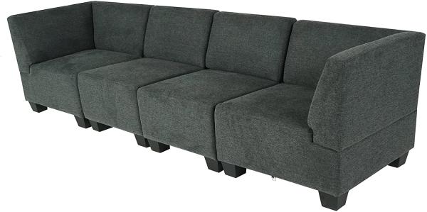 Modular 4-Sitzer Sofa Couch Lyon, Stoff/Textil ~ anthrazit-grau, hohe Armlehnen