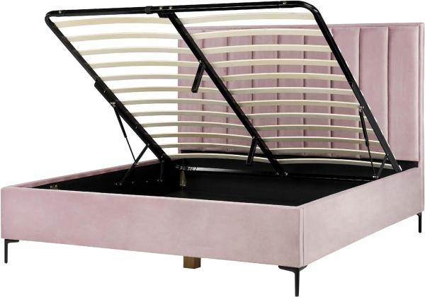 Polsterbett Samtstoff rosa mit Bettkasten hochklappbar 180 x 200 cm SEZANNE
