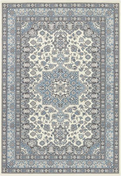 Orientalischer Kurzflor Teppich Parun Täbriz Creme Hielblau - 120x170x0,9cm